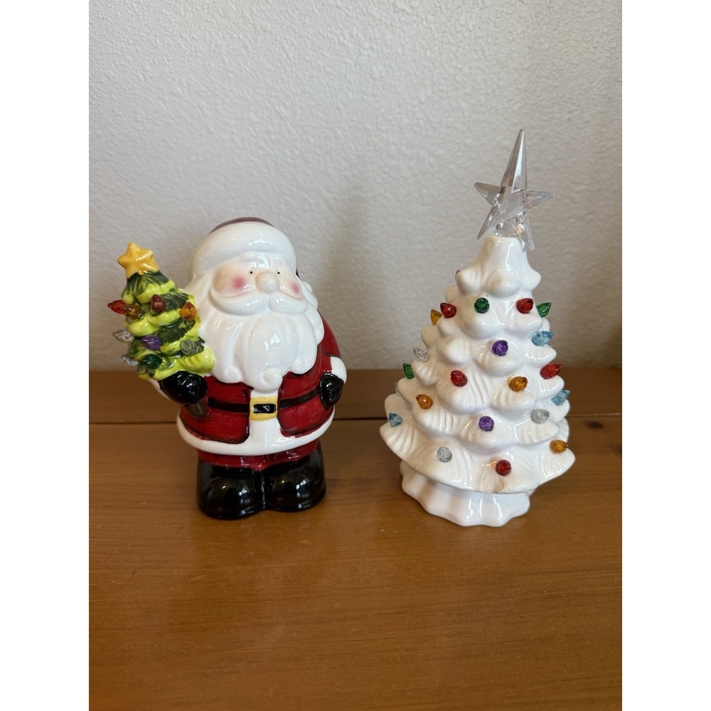 Small Porcelain Light Up Santa And Christmas Tree-Works‎